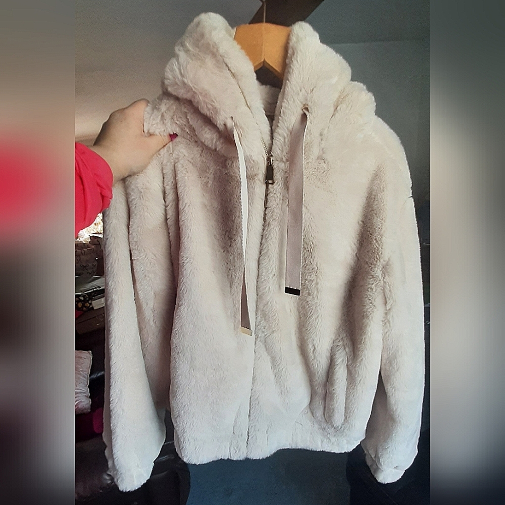 Philosophy Plush Cream Faux Fur Zip Hoodie